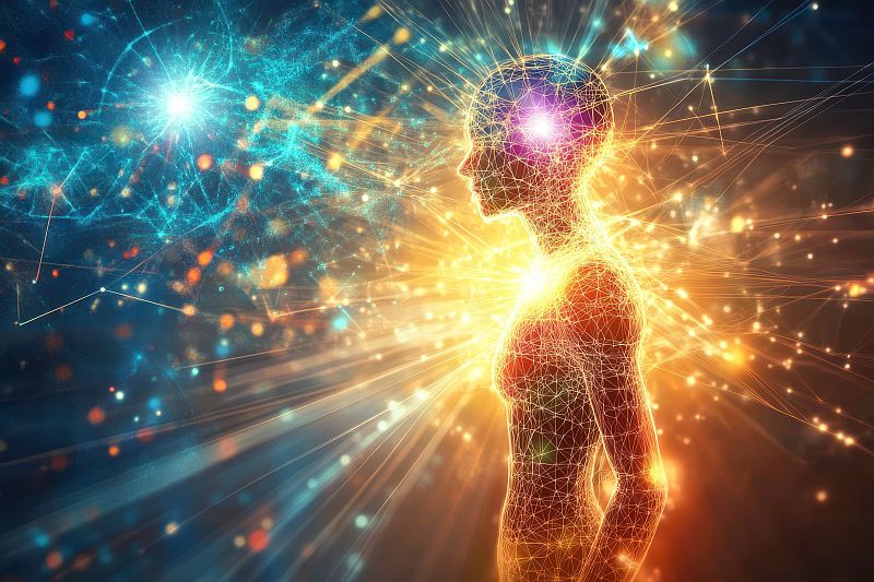 Ein leuchtendes, spirituelles Wesen strahlt Energie und Licht aus, das mit dem Seelenweg von Susanne Maria Winkelmann verbunden ist.